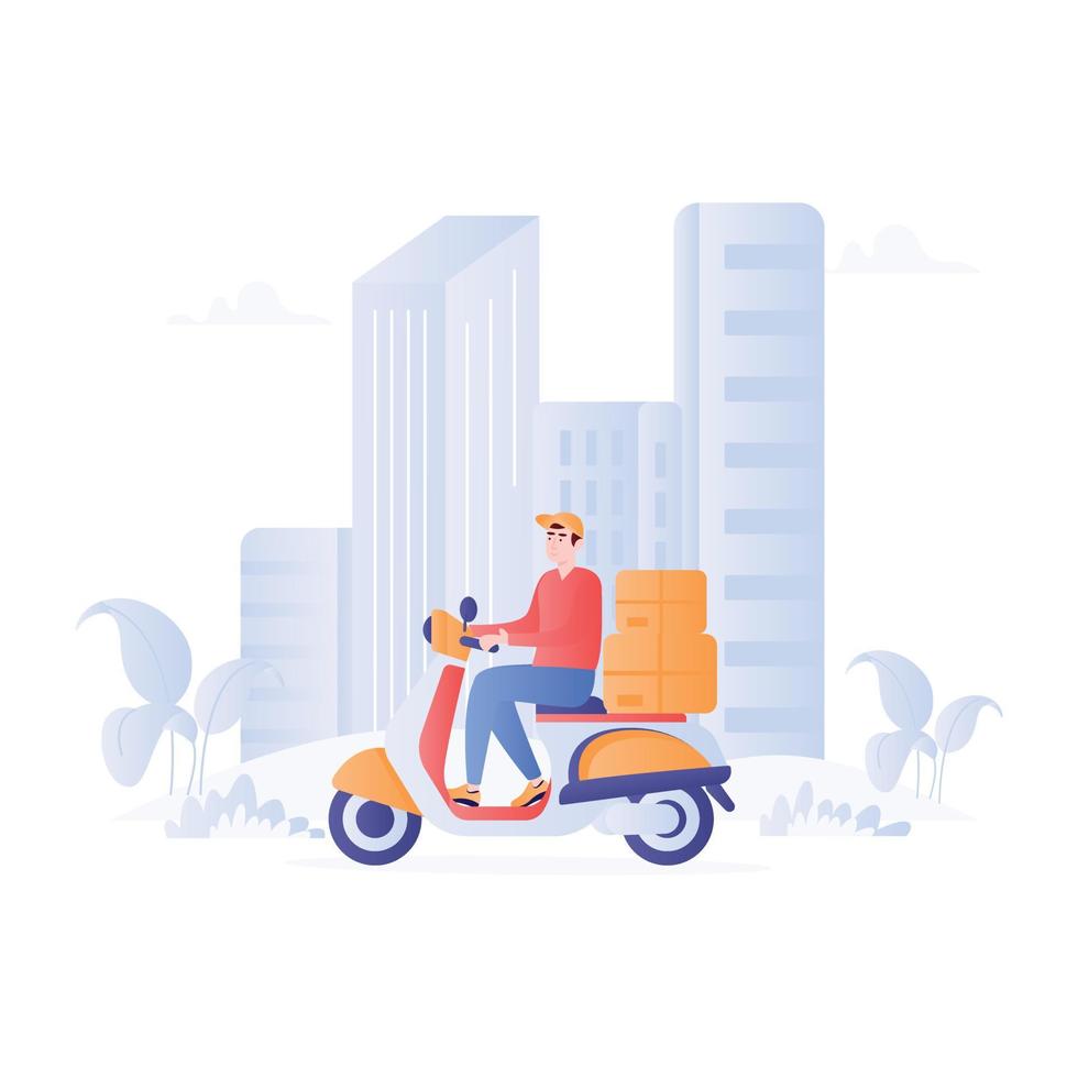 Person paying for parcel, flat illustration of courier service vector