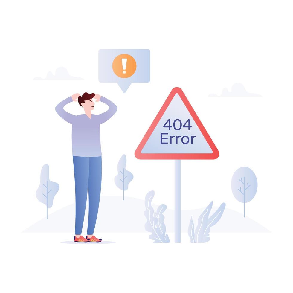 Website failure warning, flat illustration of 404 error vector