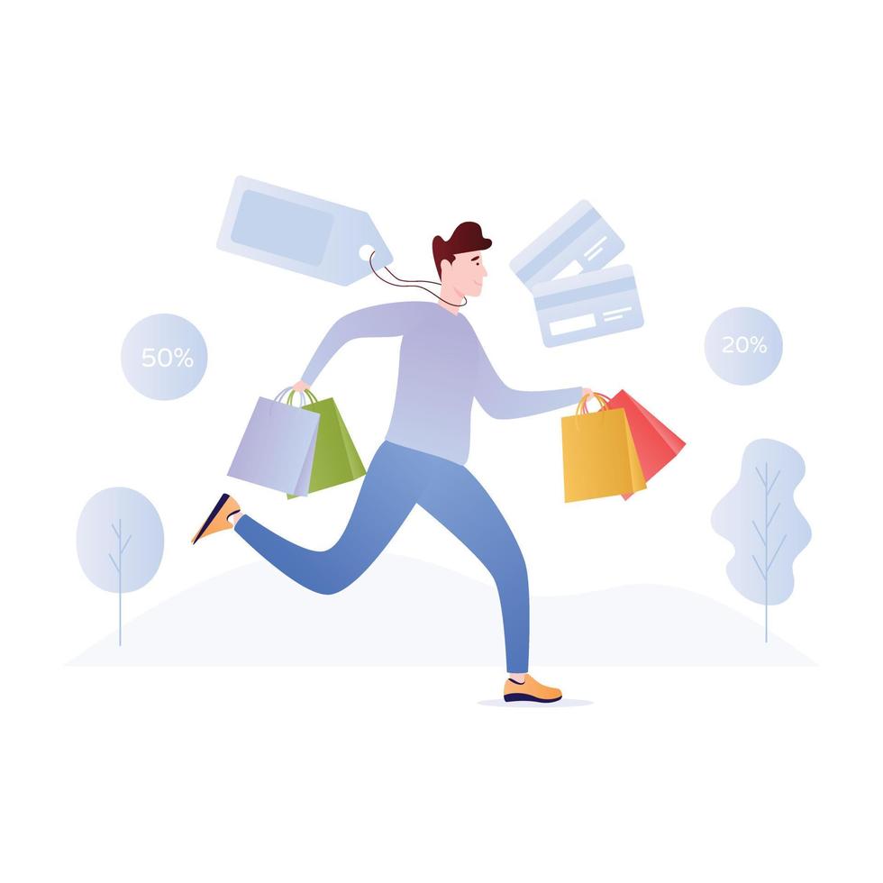 Person purchasing online products, flat illustration of online shopping vector