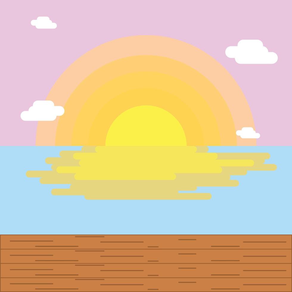 amanecer por el mar con rosado cielo vector