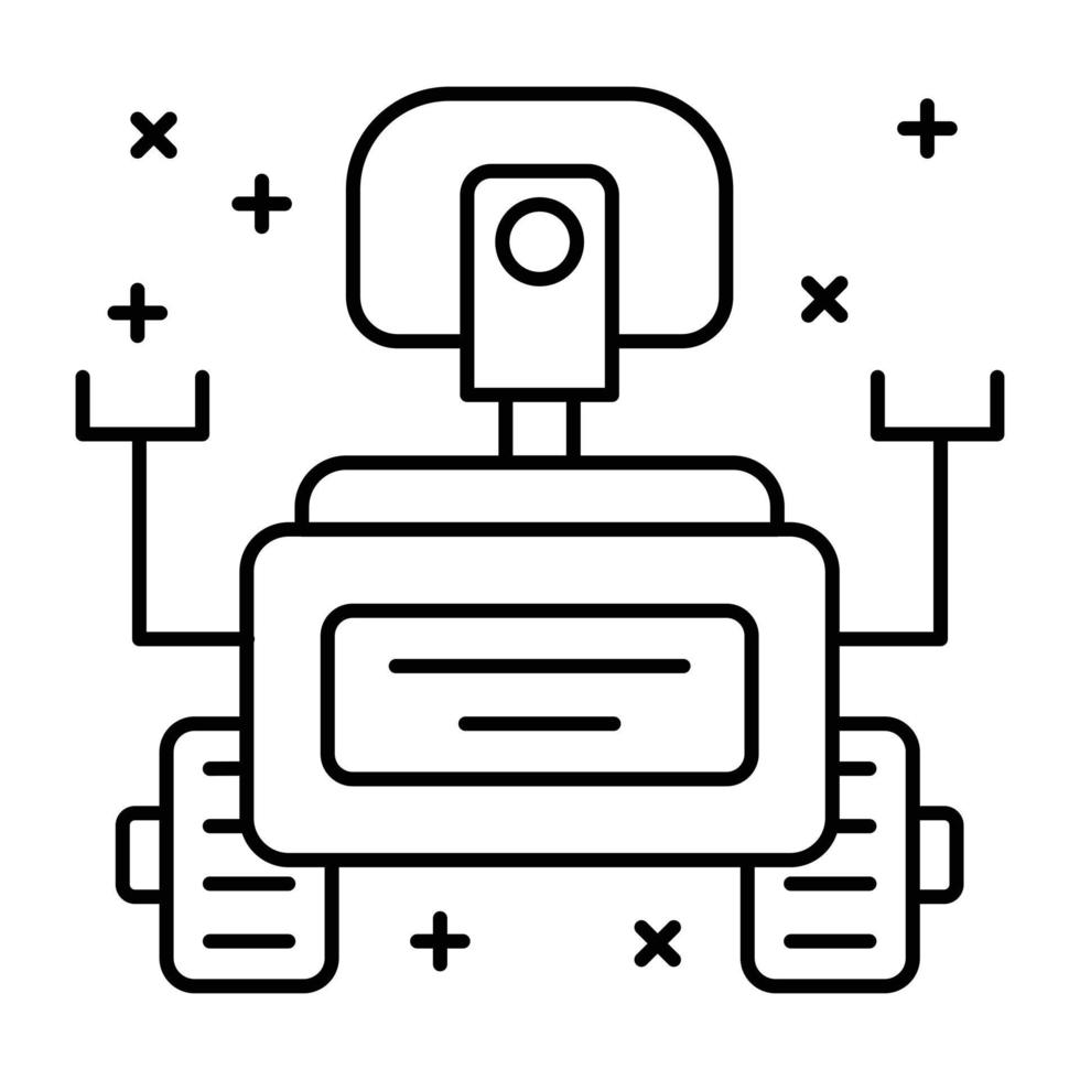 Space robot icon is designed in linear style vector
