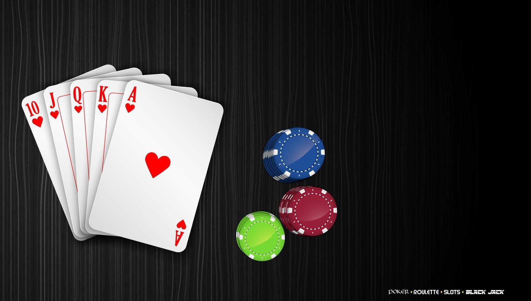 póker tarjetas con vistoso papas fritas en un oscuro antecedentes vector