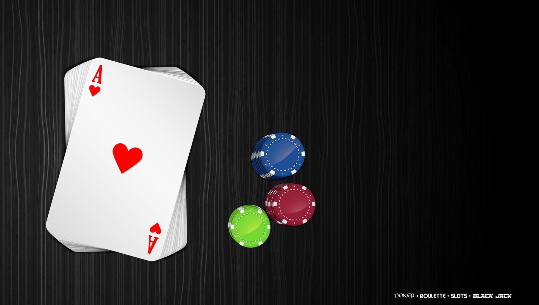 Poker cards with colorful chips on a dark background vector