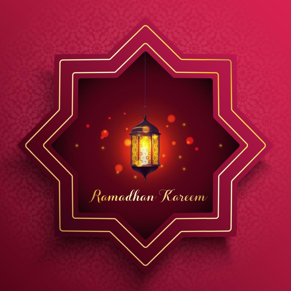 Ramadan Kareem greeting card with arabic lantern vector