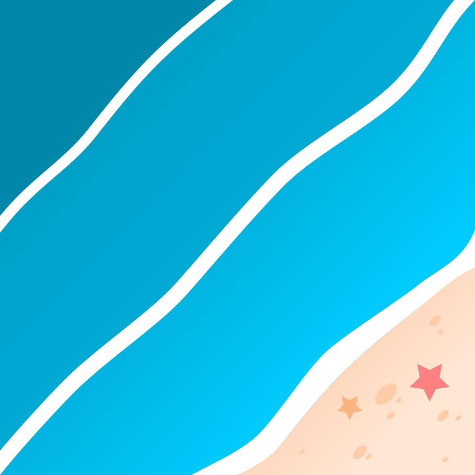 Wave blue sea with star fish on beach top view flat vector