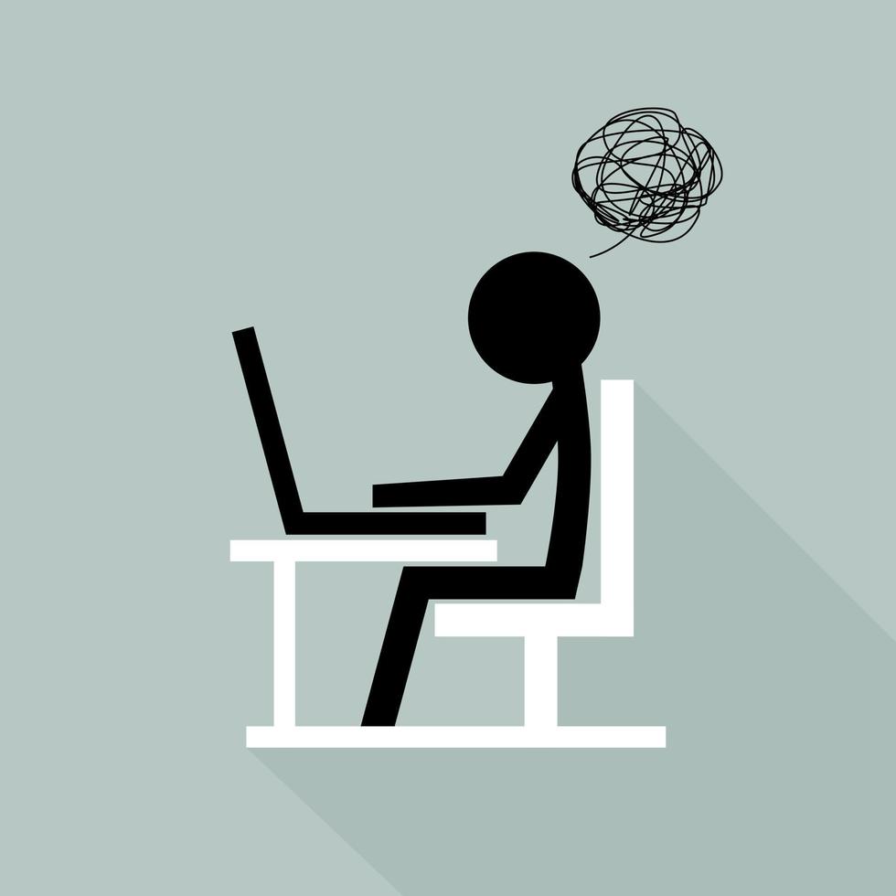 Office worker stressful deadline busy overtime O.T. late night with working space table laptop or computer notebook on light gray background flat vector icon design