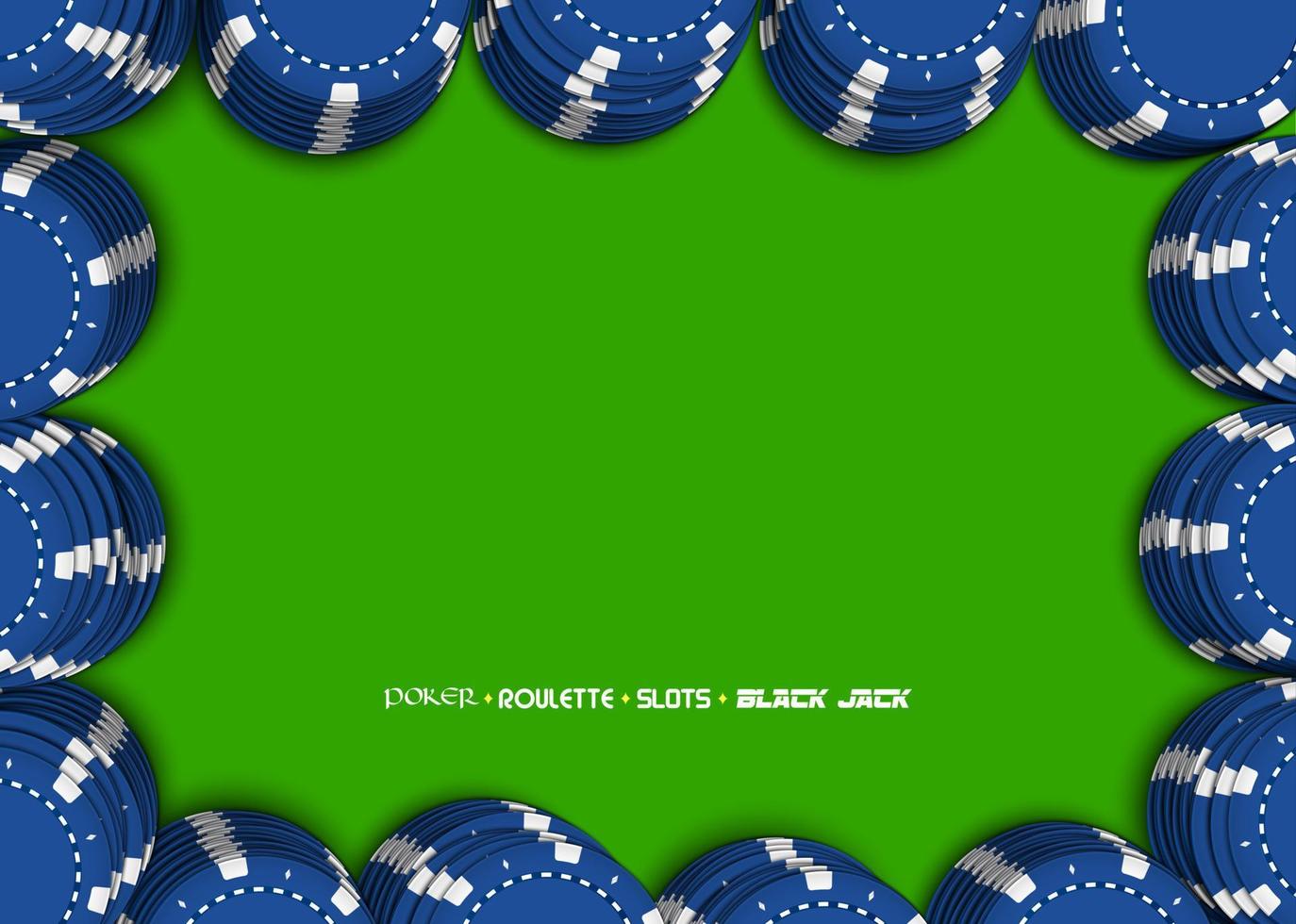 Casino chips on a green background. Top view of blue stacks casino chips vector