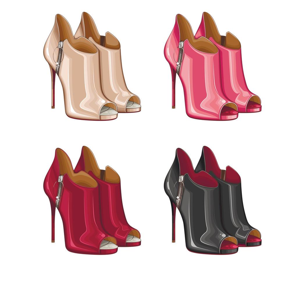 mujer alto tacón Zapatos vector aislado en blanco antecedentes Moda De las mujeres calzado de colores vector ilustración