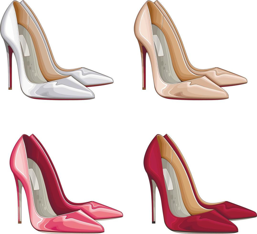 mujer alto tacón Zapatos vector aislado en blanco antecedentes Moda De las mujeres calzado de colores vector ilustración