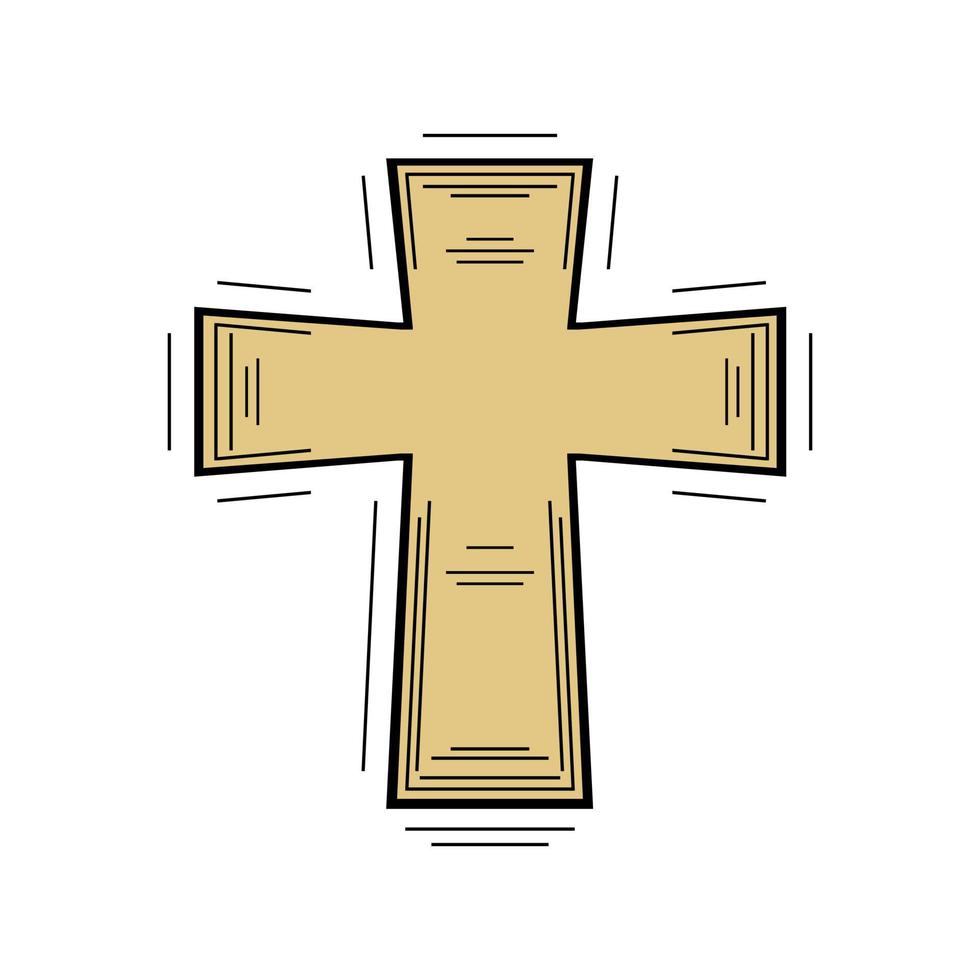 Yellow golden christian crucifix cross flat vector icon design.