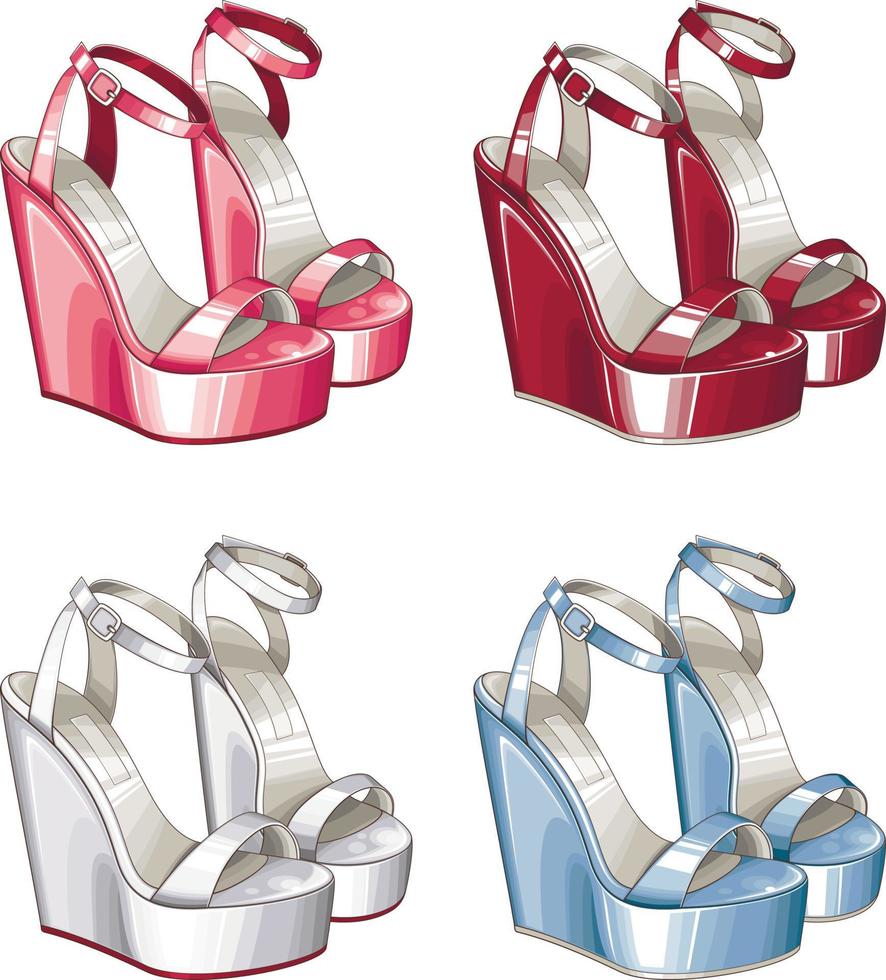 mujer alto tacón Zapatos vector aislado en blanco antecedentes Moda De las mujeres calzado de colores vector ilustración