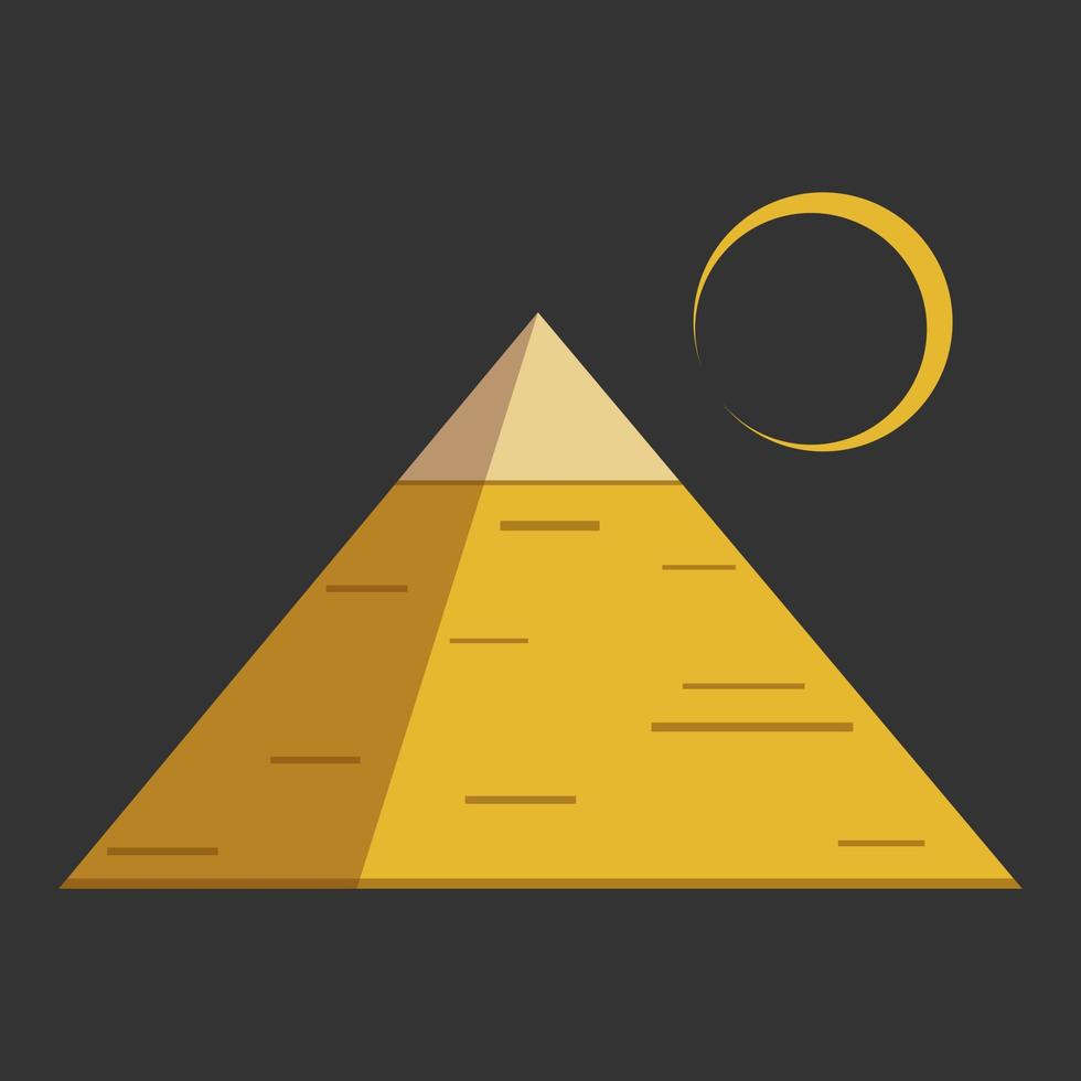 Egypt ancient pyramids of Giza are egyptian pharaoh tomb with crescent moon in night flat vector icon design.
