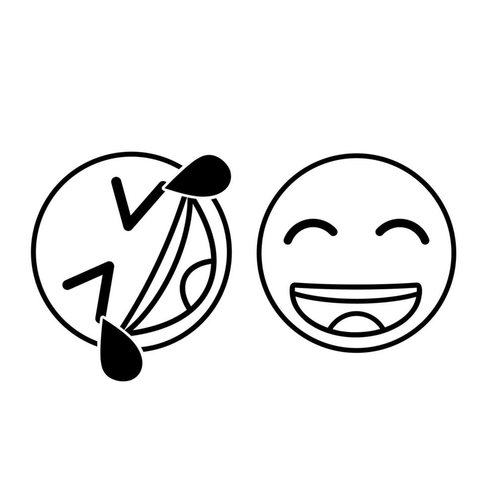 Closed eye laughing emoji outline illustration vector