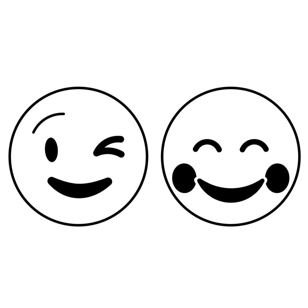 Wink and shy emoji outline illustration vector