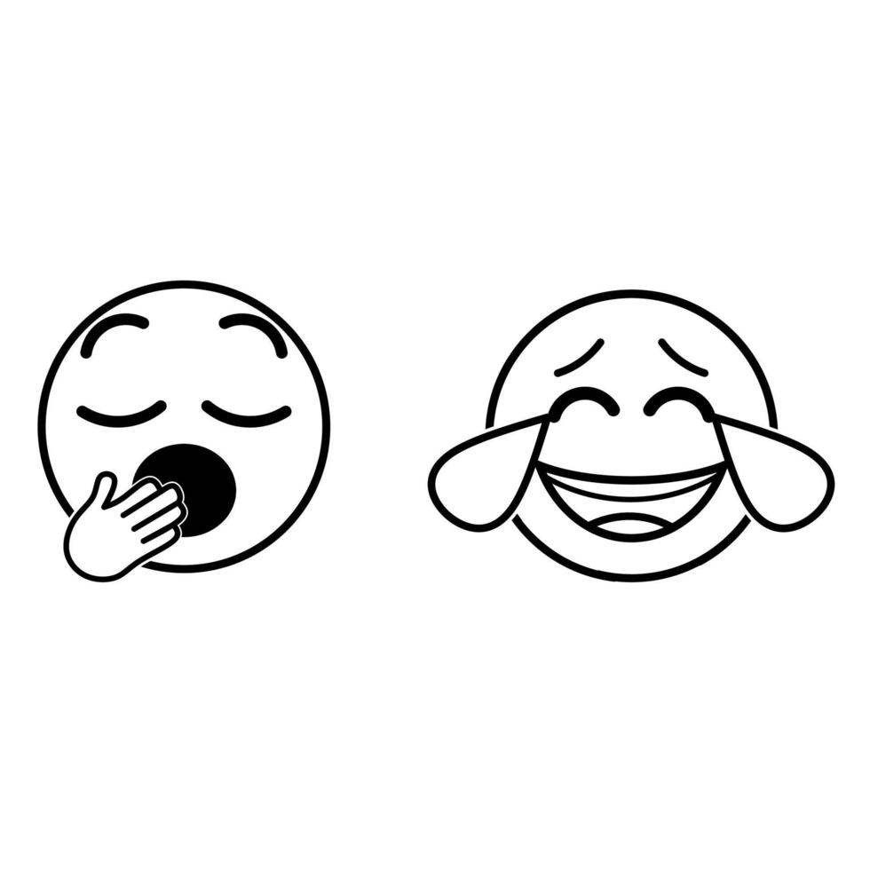 sleepy and laughing emoji outline illustration vector