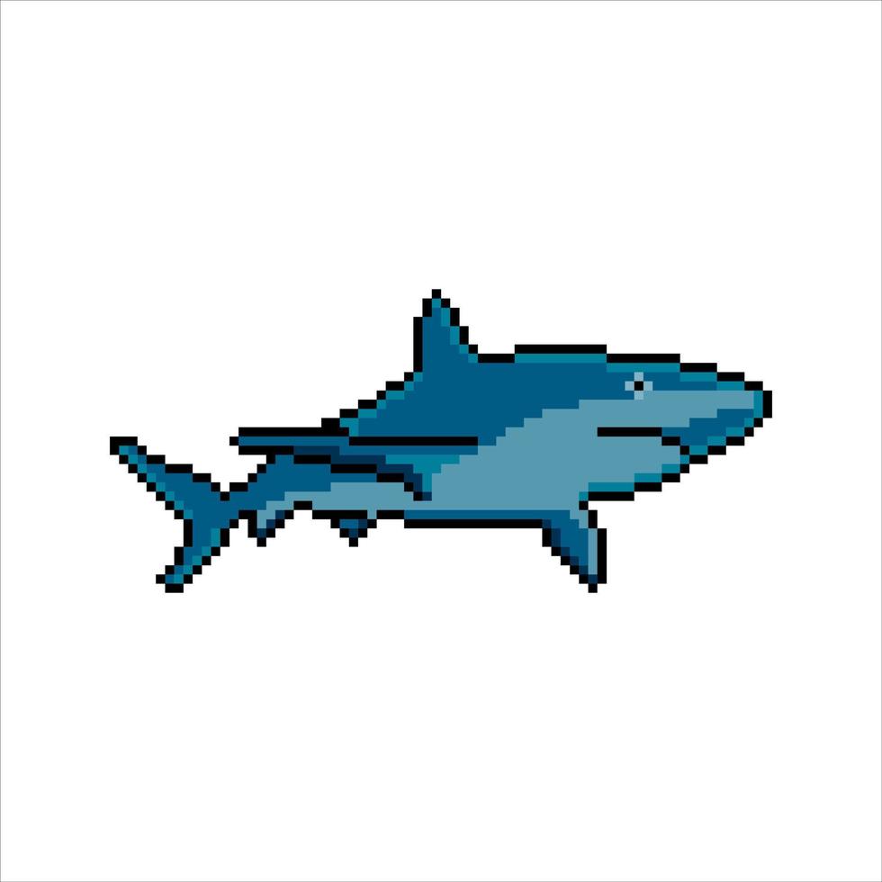 Shark with pixel art design. Vector illustration.