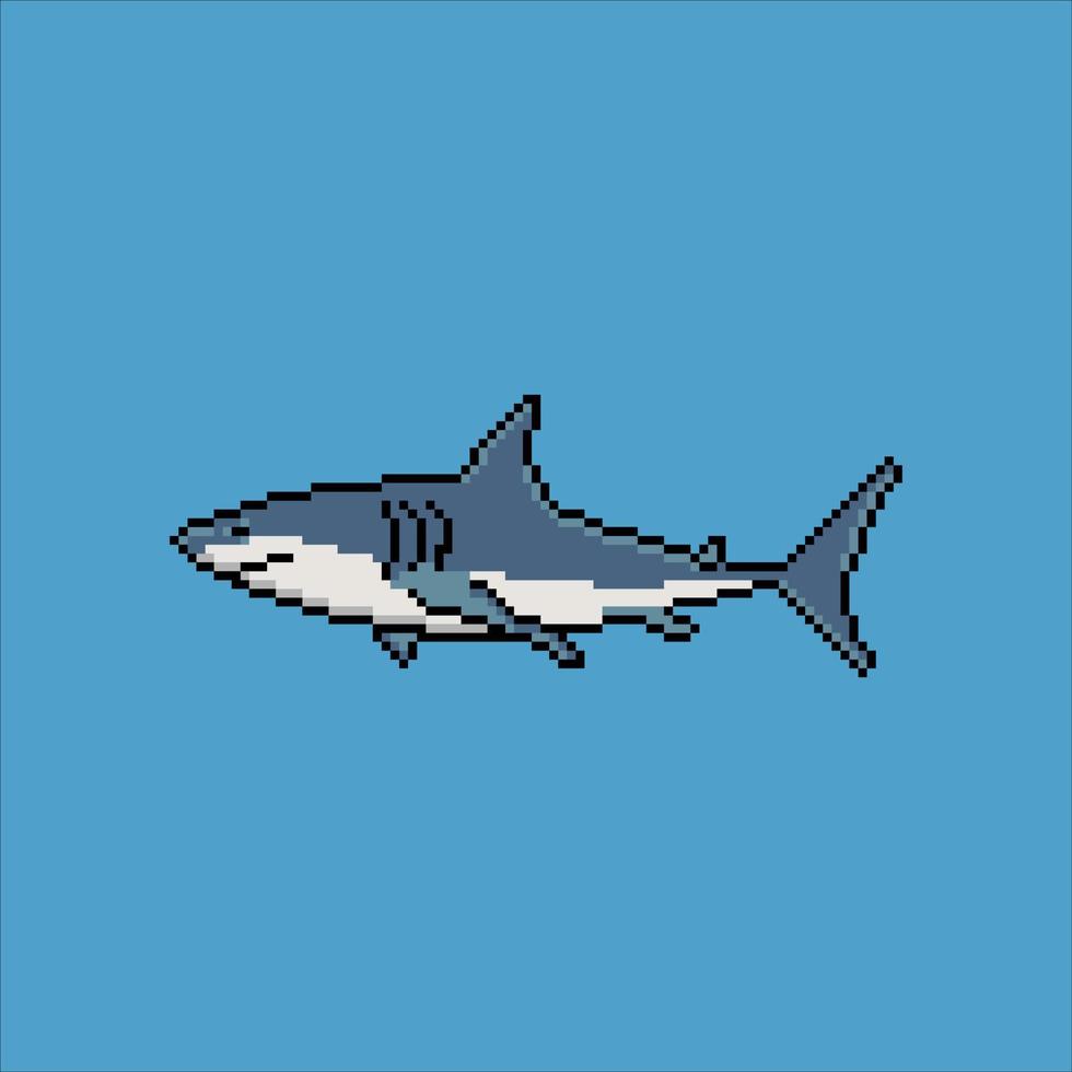 Shark with pixel art design. Vector illustration.