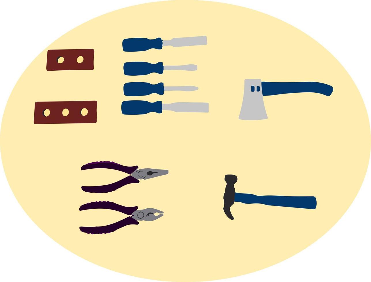 destornillador, hacha y martillo icono vector ilustración
