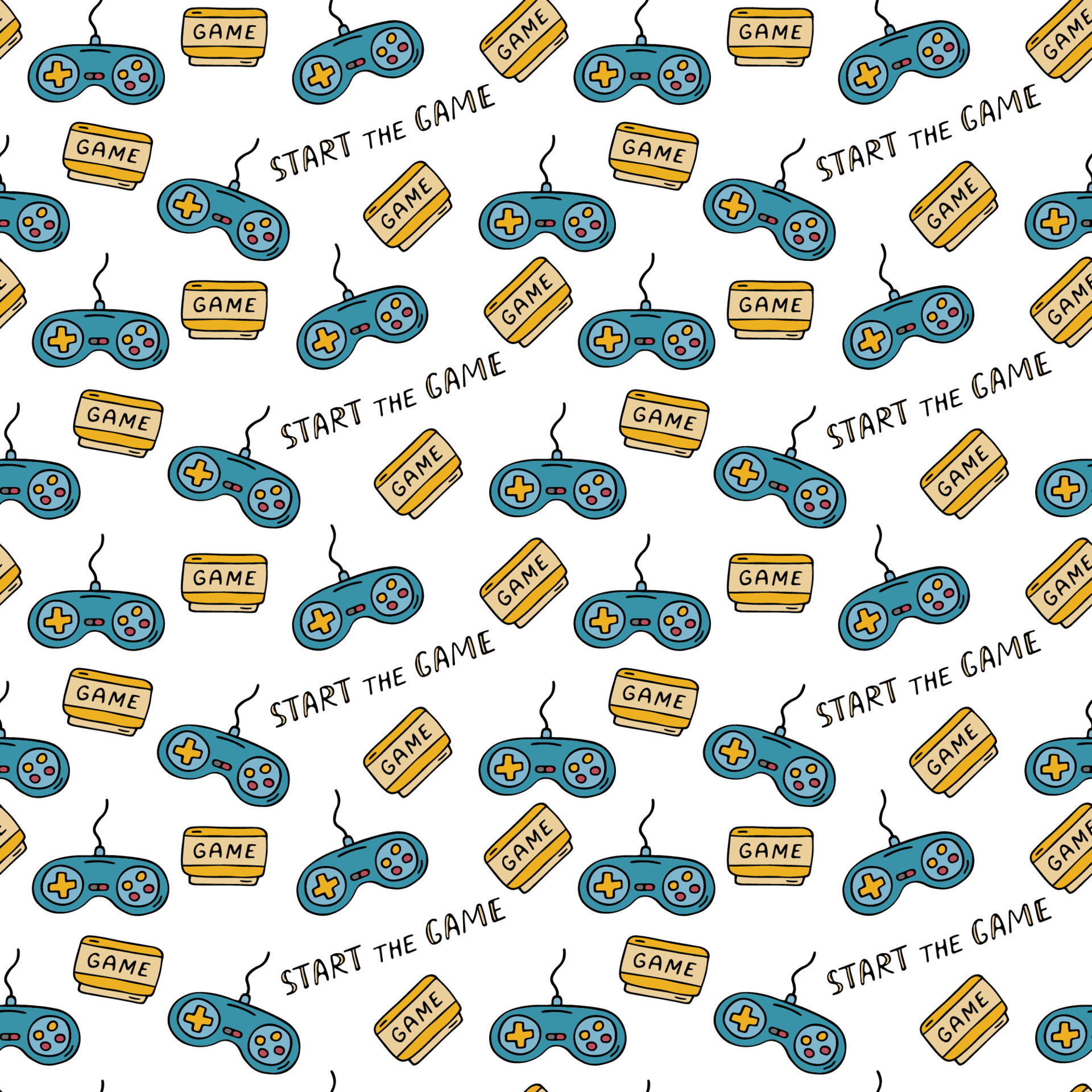 90s nostalgia pattern. Doodle video game cartridge and joystick ...