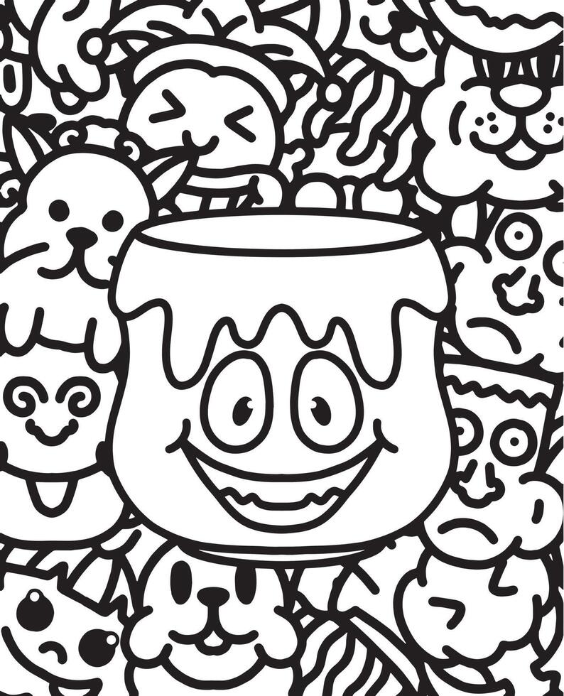 Doodle Pot coloring book for educational kids vector