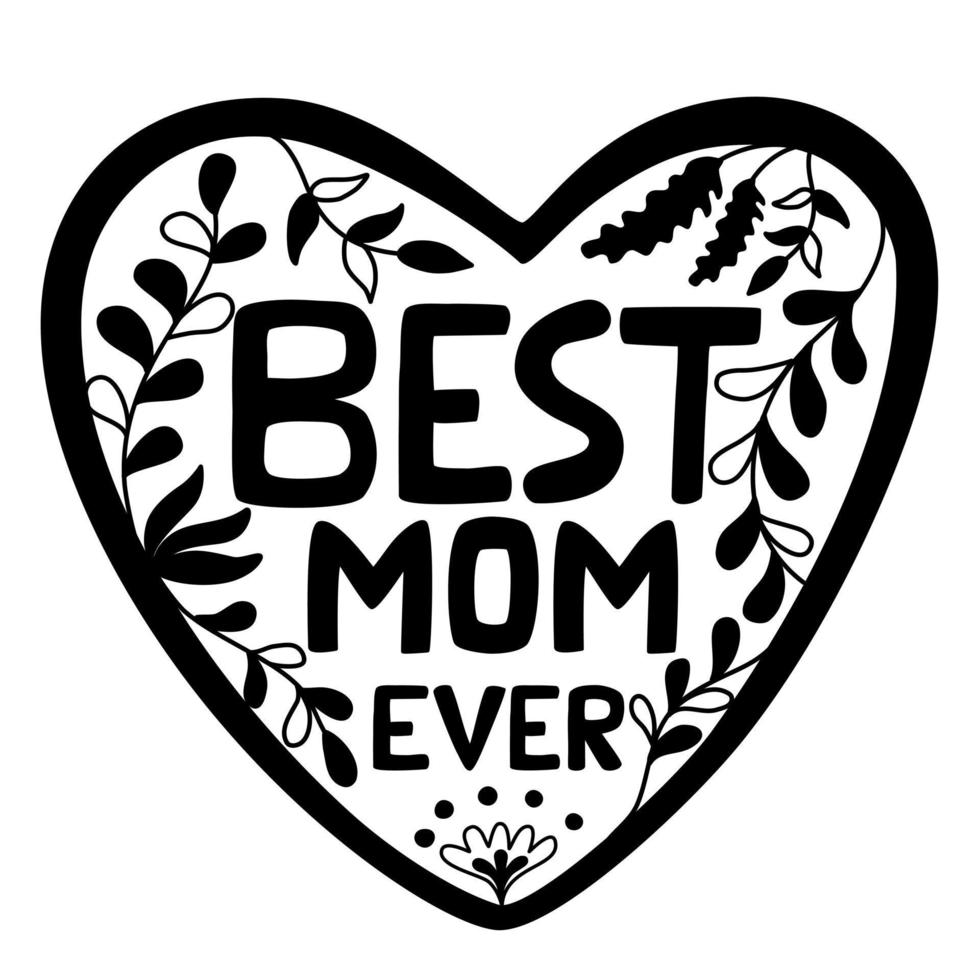 Set of vector hand lettering and floral patterns for Mother's Day, designed in black tones. It can be adapted to various applications such as cards, tshirt designs, gifts for moms, bag designs, mug