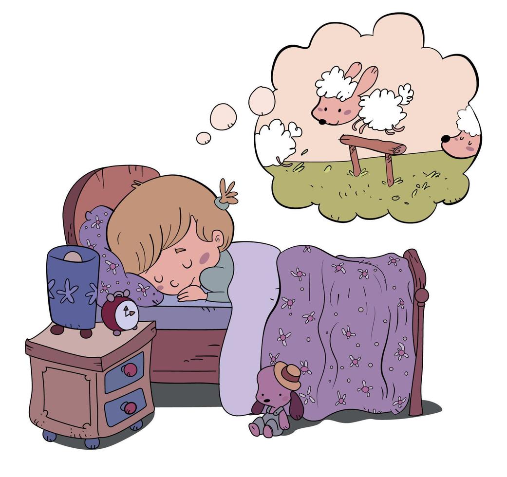 girl sleeping dreaming of sheep vector