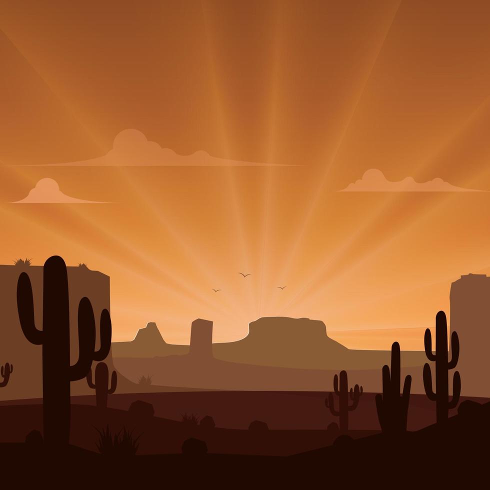 Desierto paisaje con cactus en el puesta de sol antecedentes vector