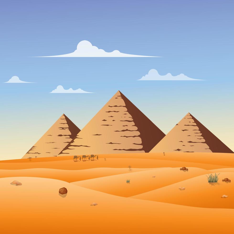 Group of Arab people going through with camels caravan in the desert vector