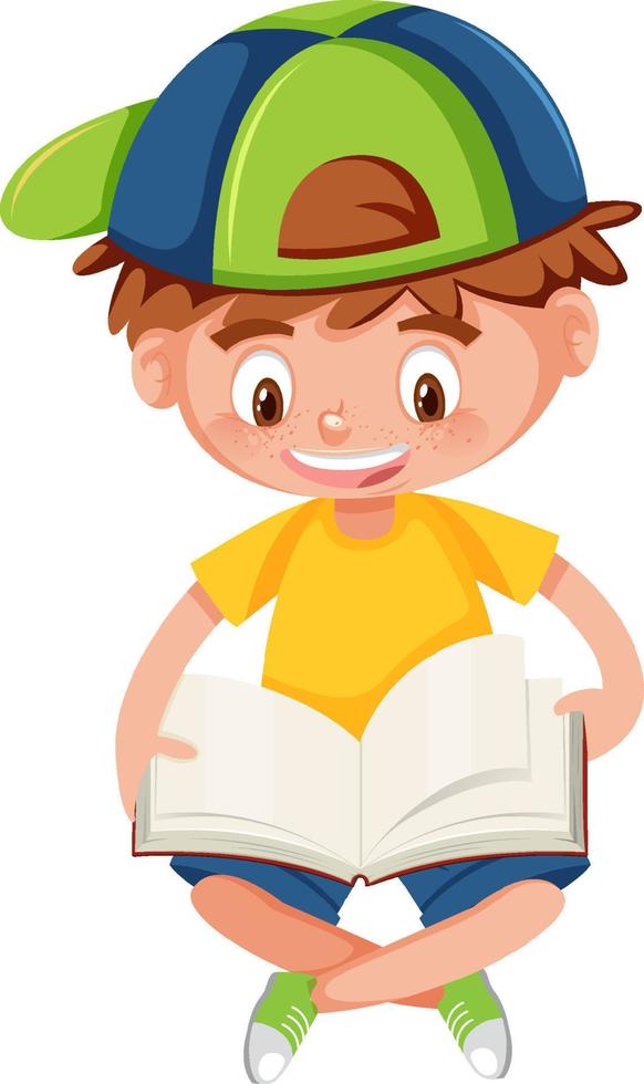 Boy reading a book on white background vector