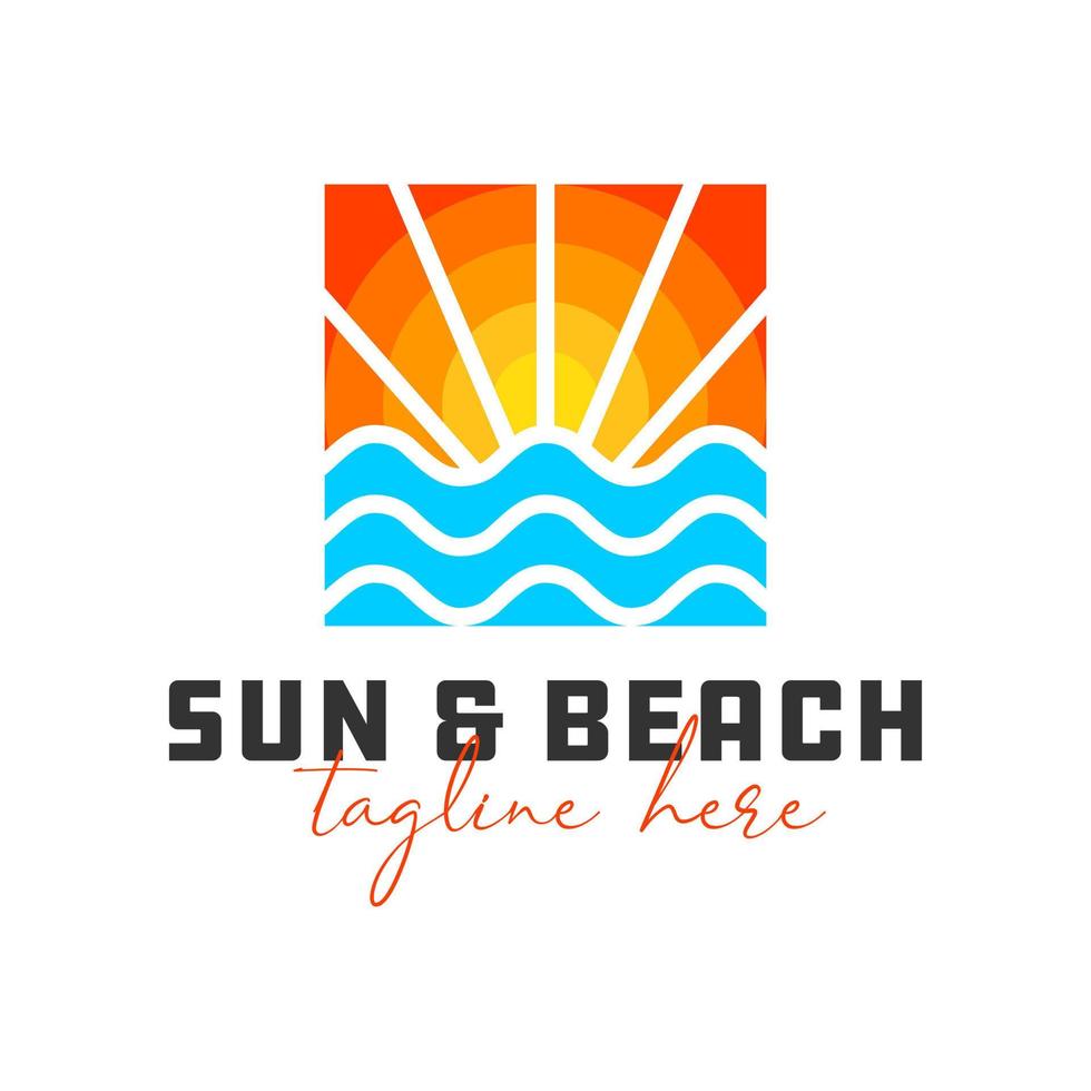 sun and beach illustration logo design your company vector