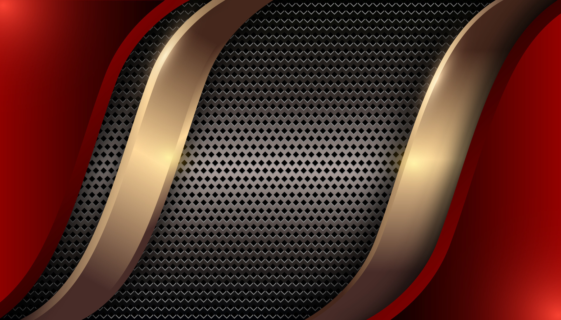 Abstract gradient red and black background with golden shape vector