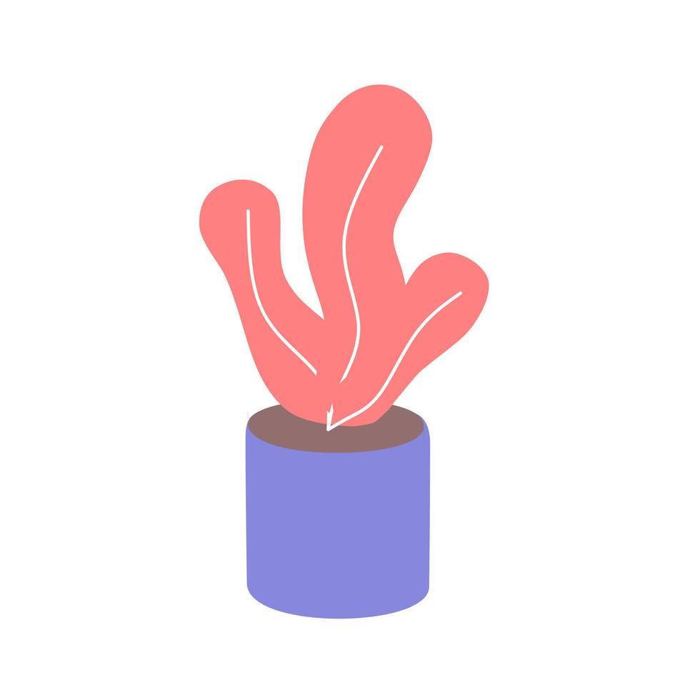 Flat plant vector icon. Flower, leaves, tree in pot. Houseplant, ecology, bio and natural products, gardening concept. Cartoon minimal style. Illustration isolated on white background.