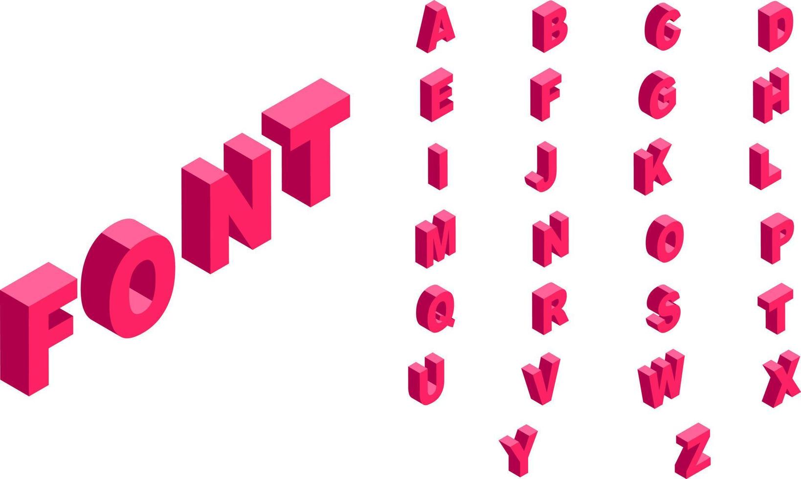 Vector 3D flat style font. Set of alphabet letters isolated white background