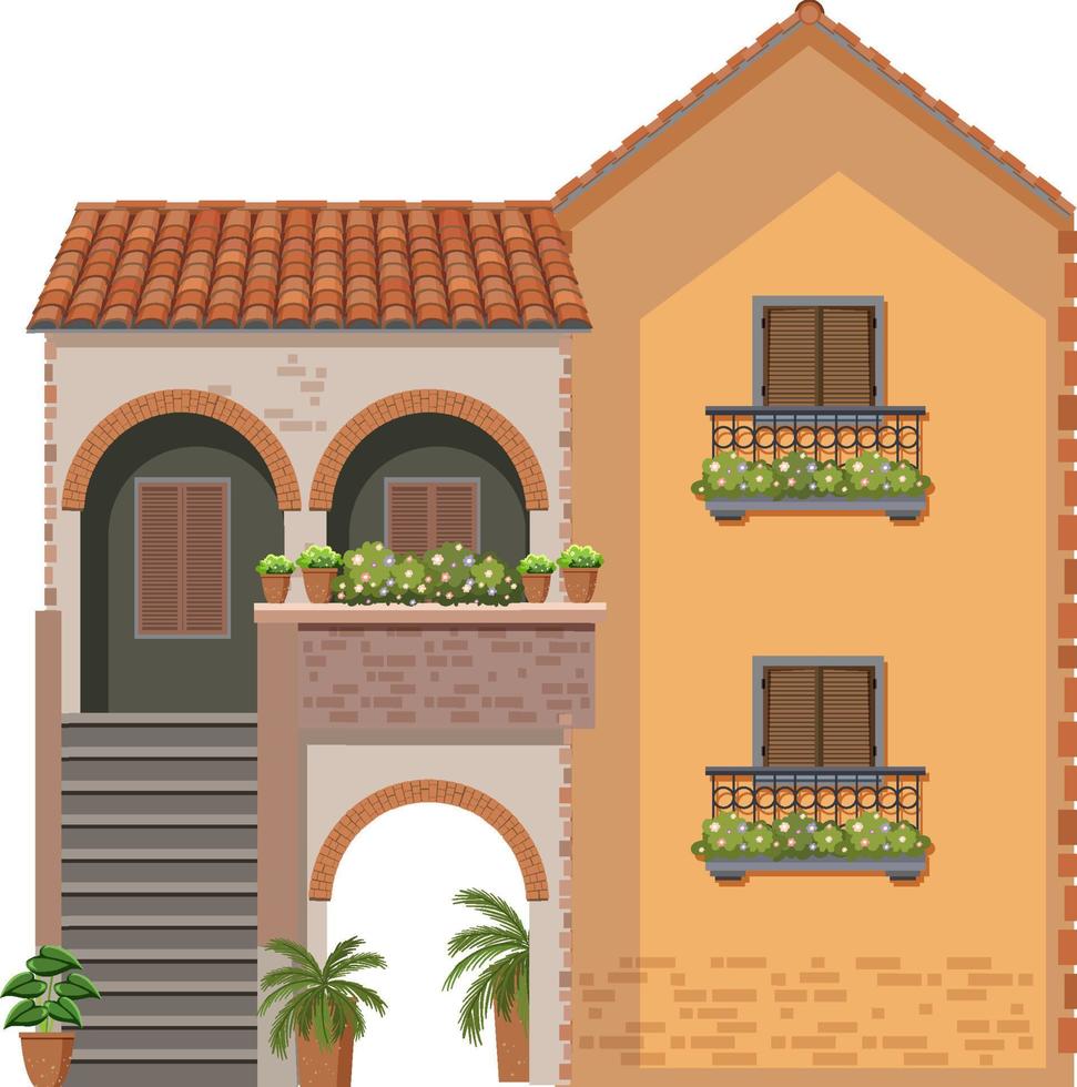 Brick building with potted plants vector