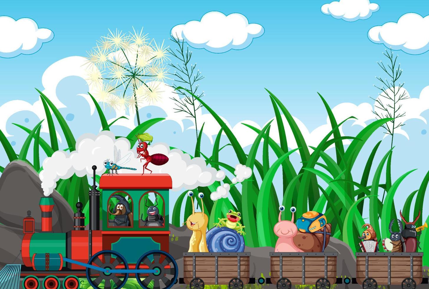 Many insects riding on the train vector