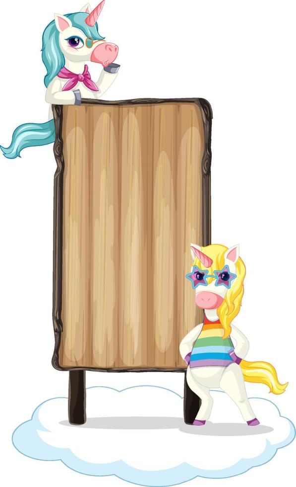 banner de madera aislado con unicornio vector