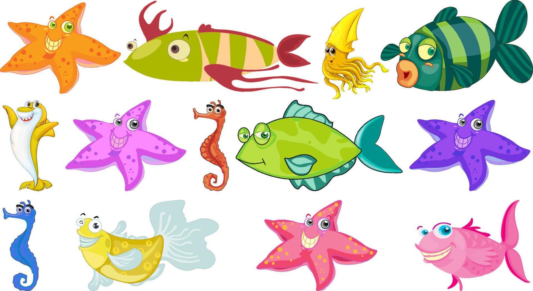 colección de dibujos animados de animales marinos vector