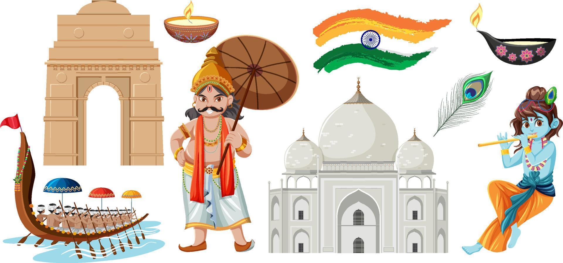 Set of Indian culture objects and symbols vector