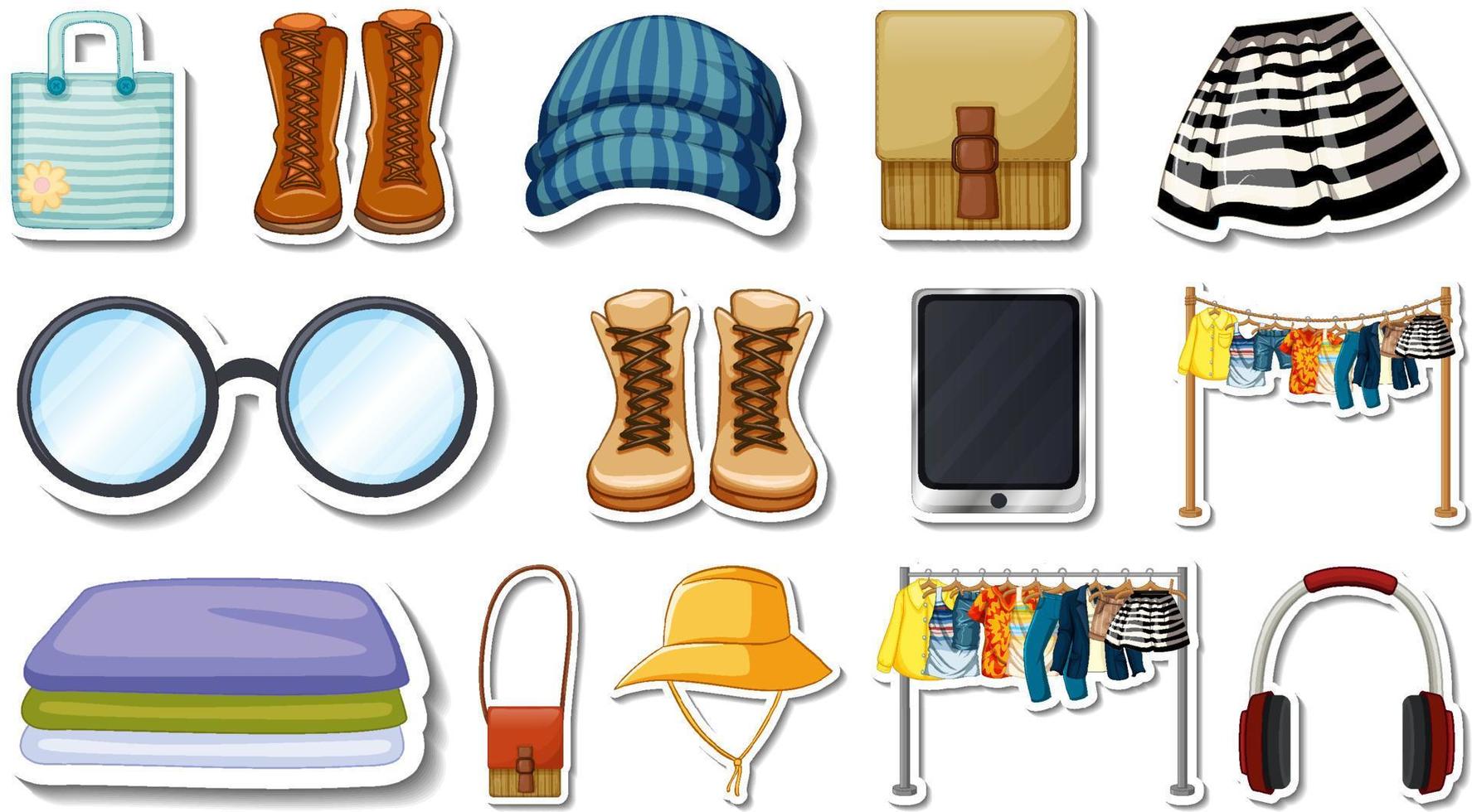 Sticker set of clothes and accessories vector