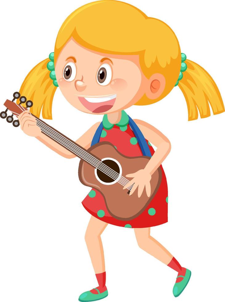 Girl with pigtails playing guitar vector