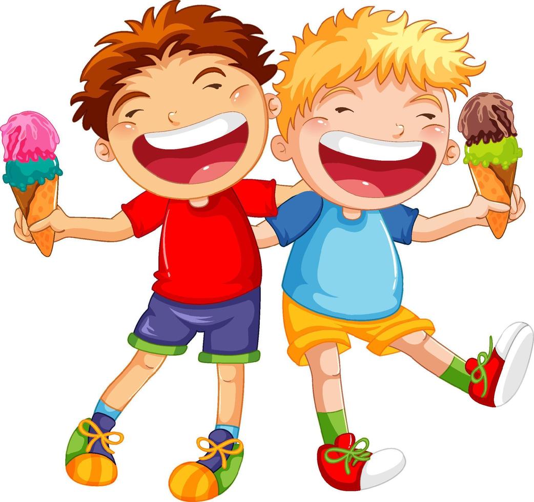 Happy boys holding ice cream vector