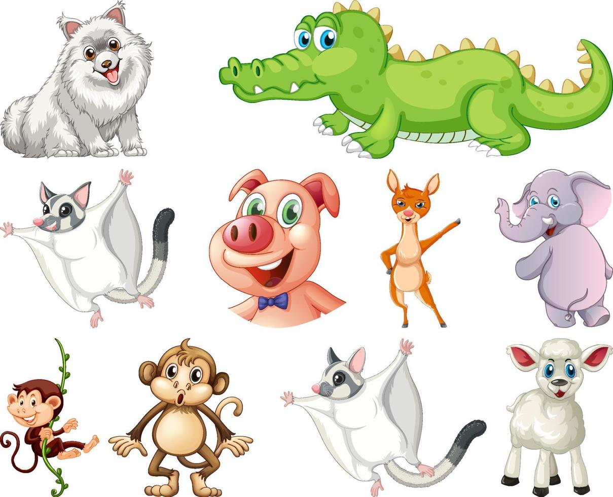 Set of animal cartoon character vector