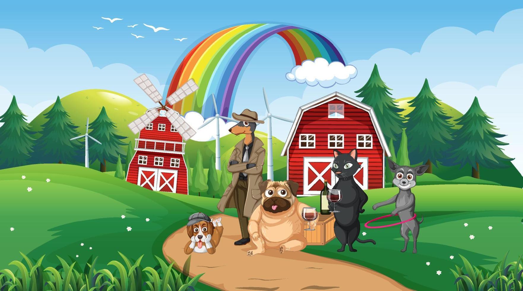 Set of different domestic animals in farm vector