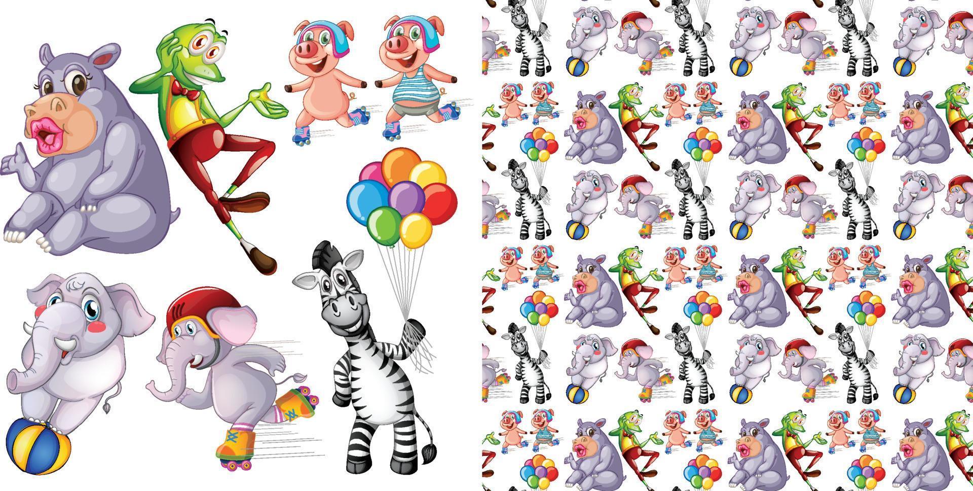 Cute animals cartoon seamless background vector