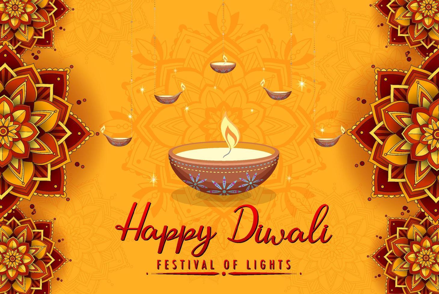cartel del festival feliz de las luces de diwali vector