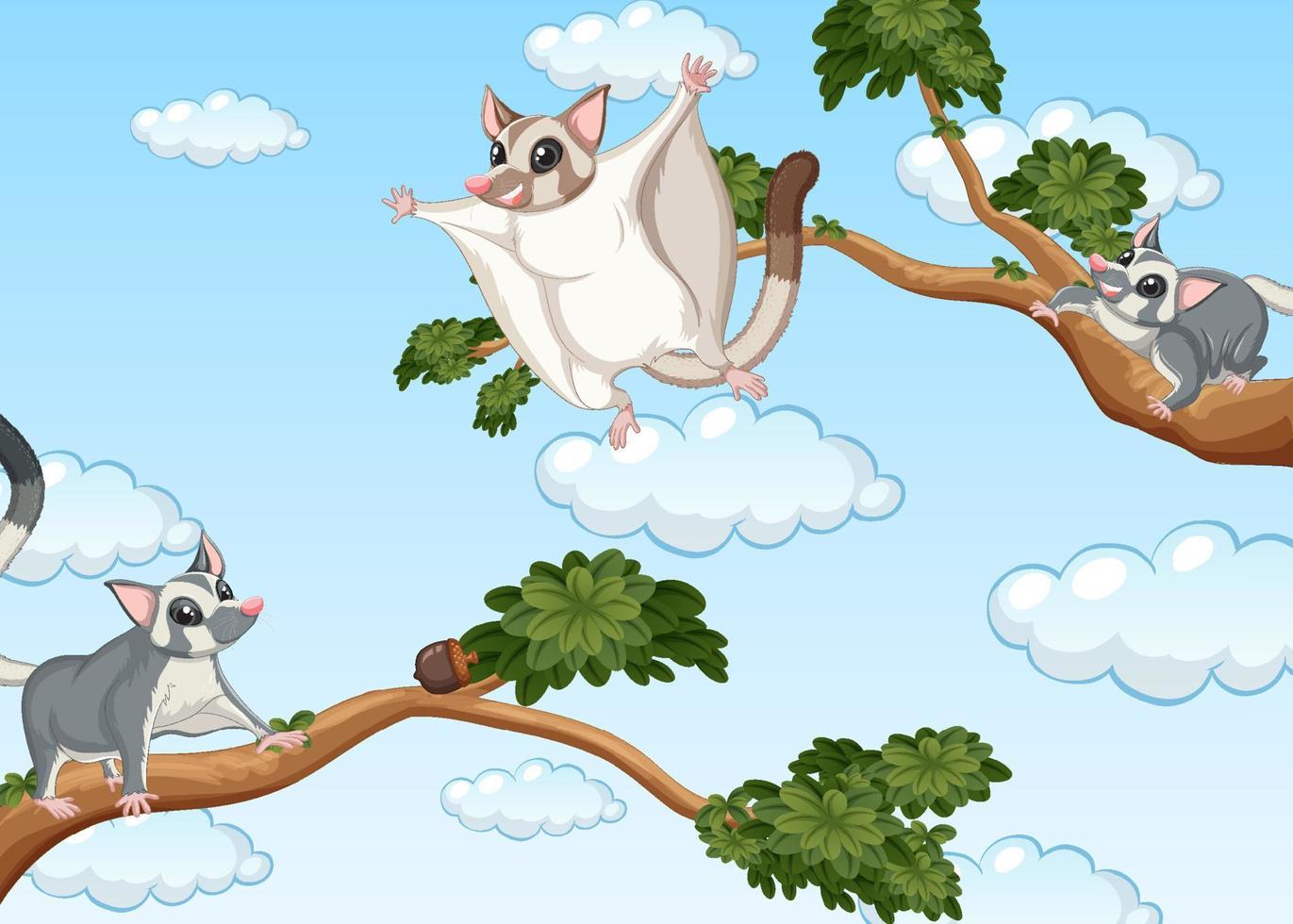 Scene with sugar gliders gliding in the sky vector