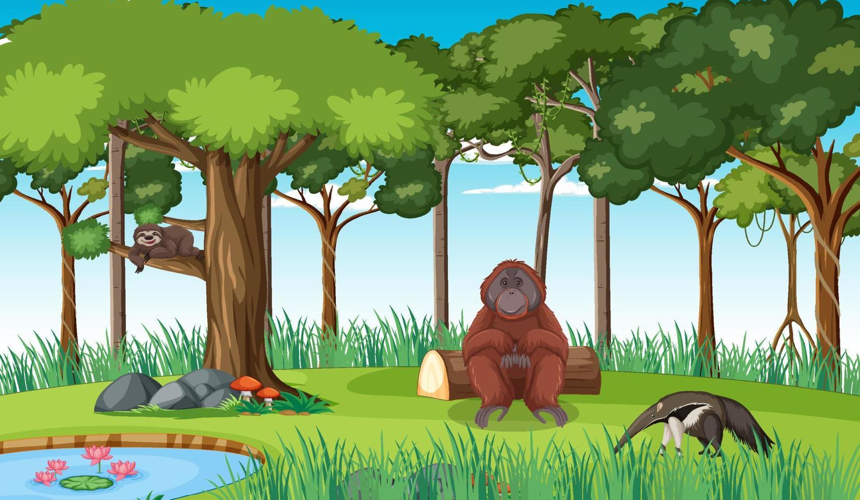 Forest scene with wild animals vector