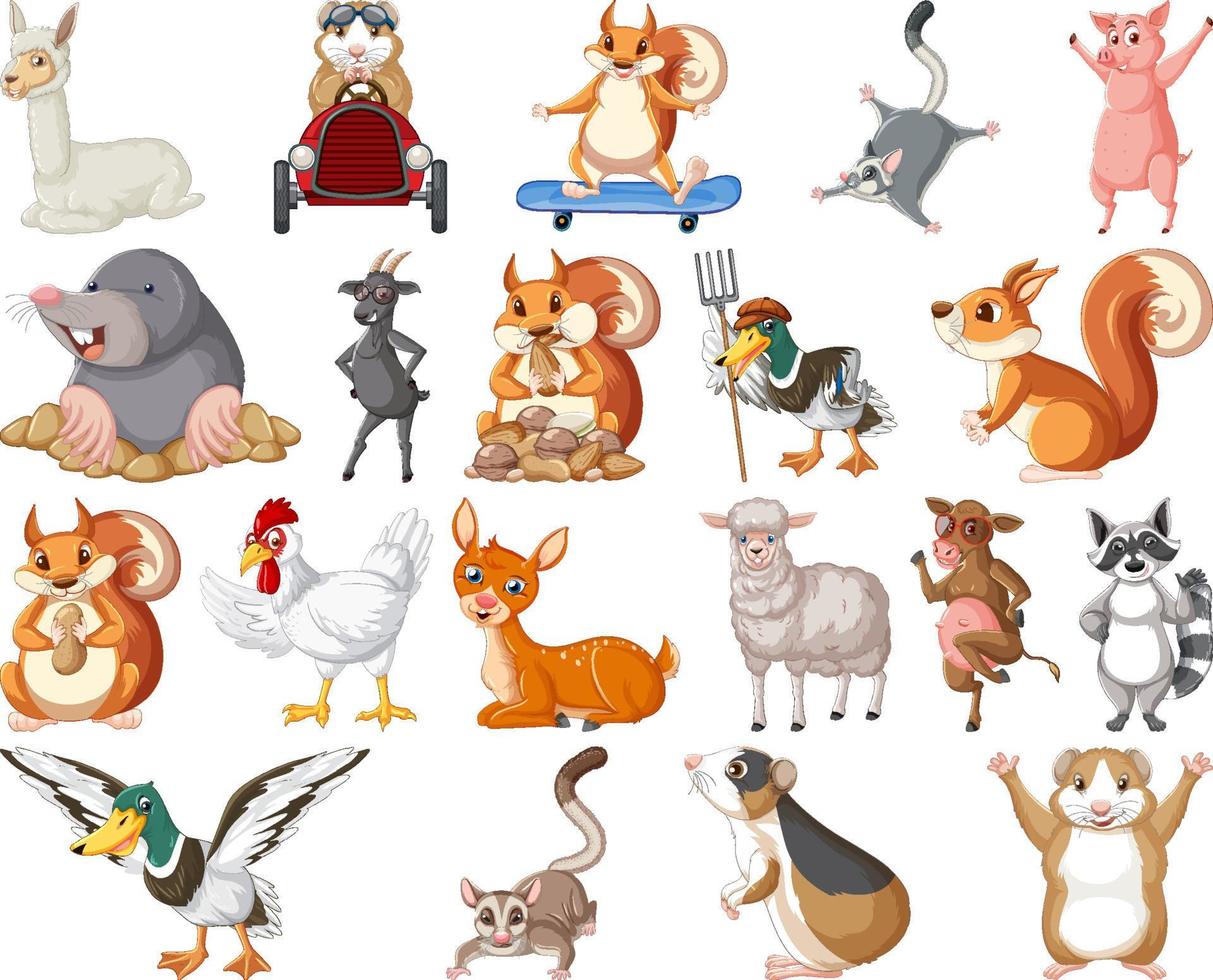 Set of animal cartoon character vector