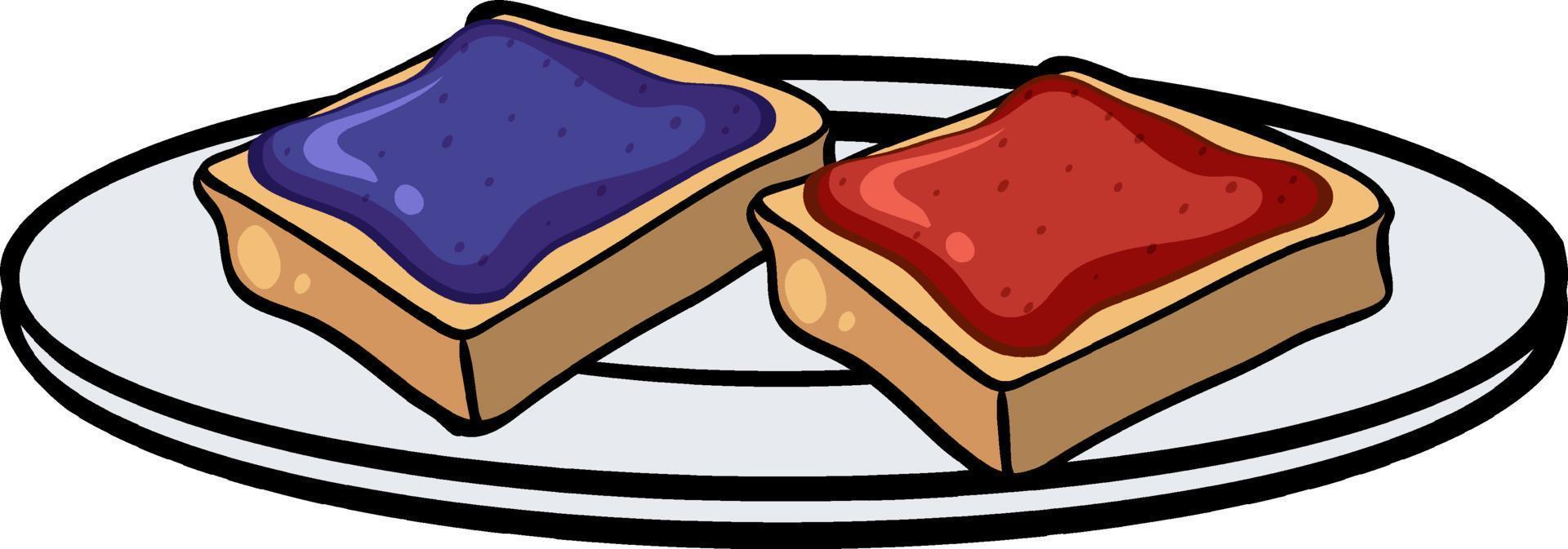 Two toasts with jam on the plate vector