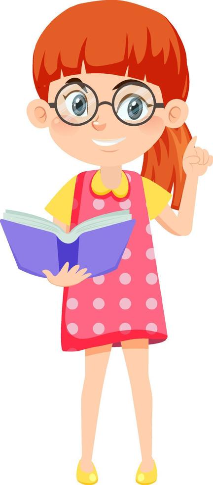 Girl reading a book on white background vector